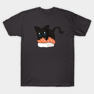 Black Cat Salmon Sushi T-Shirt